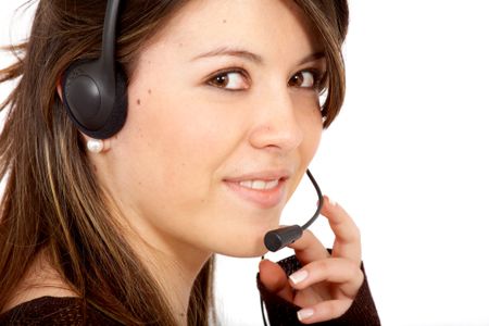 beautiful business customer service woman - smiling isolated over a white background