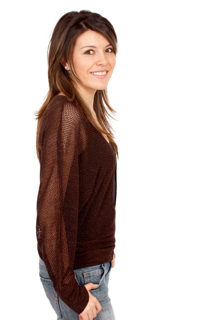 casual woman smiling portrait isolated over a white background