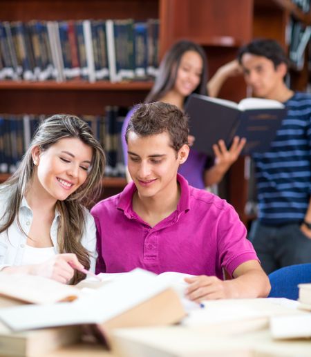 Group of young people studying at the library