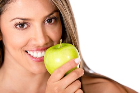 Woman following a healthy diet - isolated over a white background