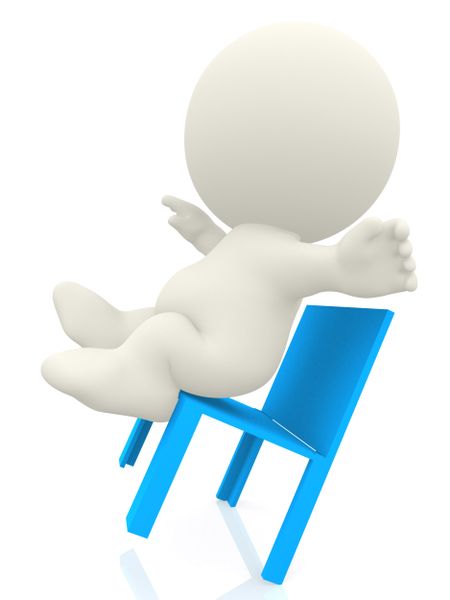 3D person falling from a chair - isolated over a white background
