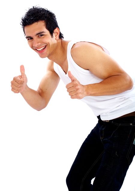 happy man with thumbs up isolated over a white background