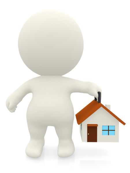 3D man carrying a house - isolated over a white background