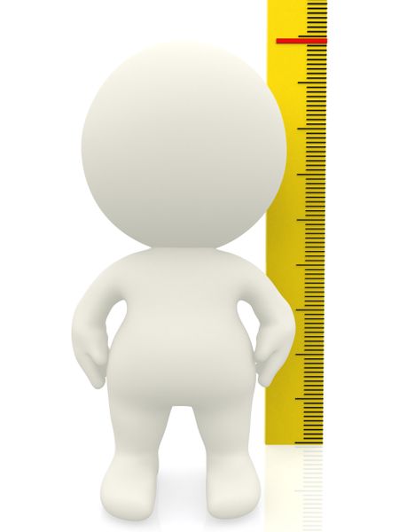 3D man measuring his height - isolated over a white background