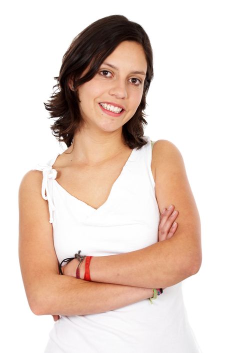 casual woman face smiling portrait isolated over a white background