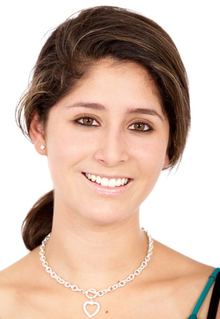 casual woman smiling isolated over a white background