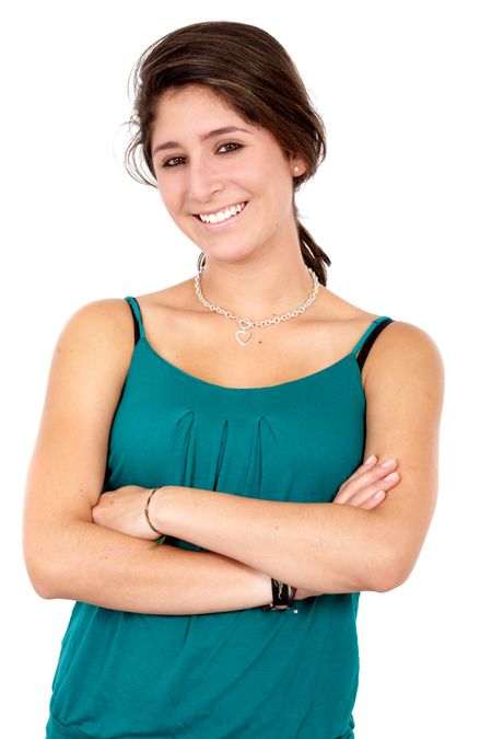 casual woman smiling - isolated over a white background