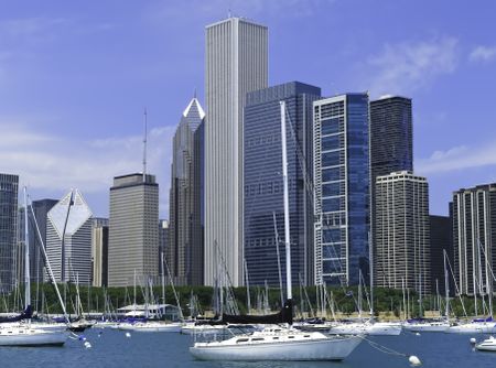 Boater's view of Chicago skyline in summer