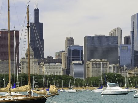 cityscape-summer-chicago-skyline-seen-monroe-107638790 Cityscape in summer: Chicago skyline as seen from Monroe Harbor, with Willis Tower (formerly known as Sears Tower) in background at left