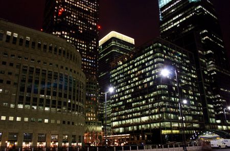 View of Canary Wharf at night