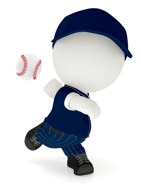 3D pitcher throwing a baseball ball - isolated over a white background