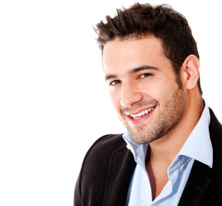 Casual business man smiling - isolated over a white background