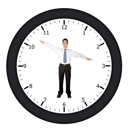 business man in a clock pointing at a certain time