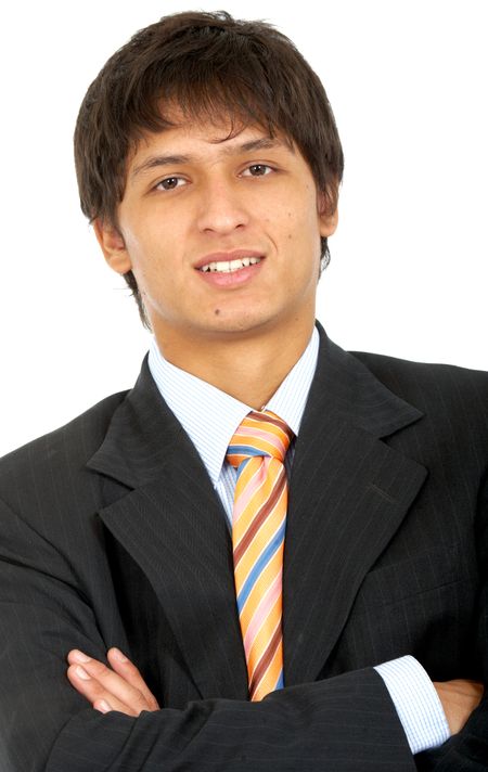 business man smiling isolated over a white background