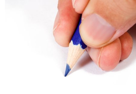 blue pencil with hand