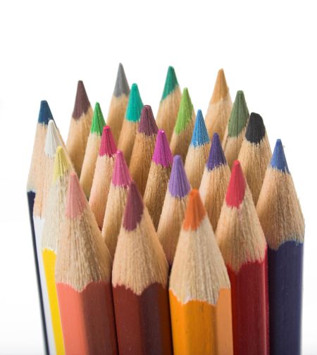 multicolor pencil tips over white