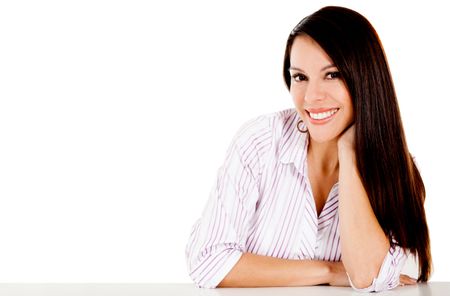 Casual woman smiling - isolated over a white background