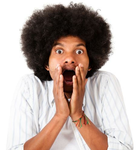 Shocked afro man - isolated over a white background
