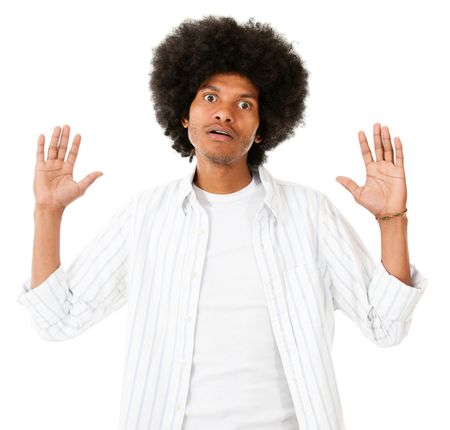 Frustrated black man - isolated over a white background