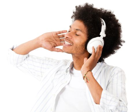 Black man with headphones - isolated over a white background