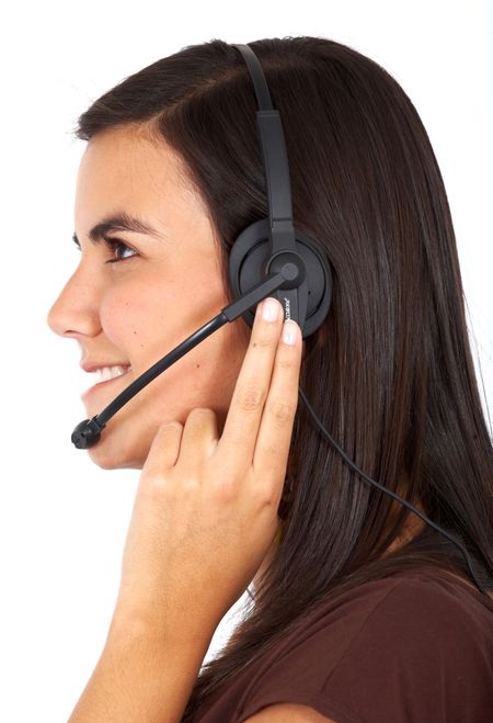 beautiful business customer service woman - smiling isolated over a white background