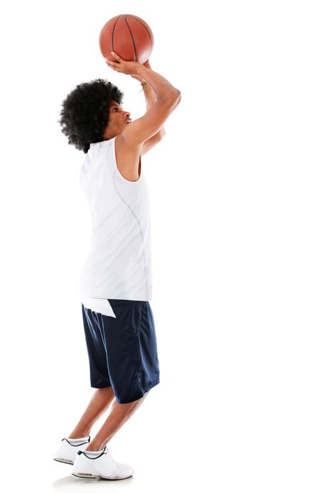 Black man playing basketball - isolated over a white background
