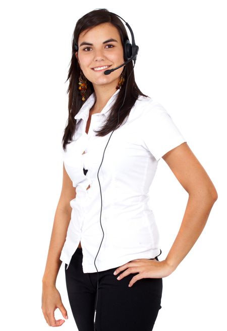 beautiful business customer service woman - smiling isolated over a white background