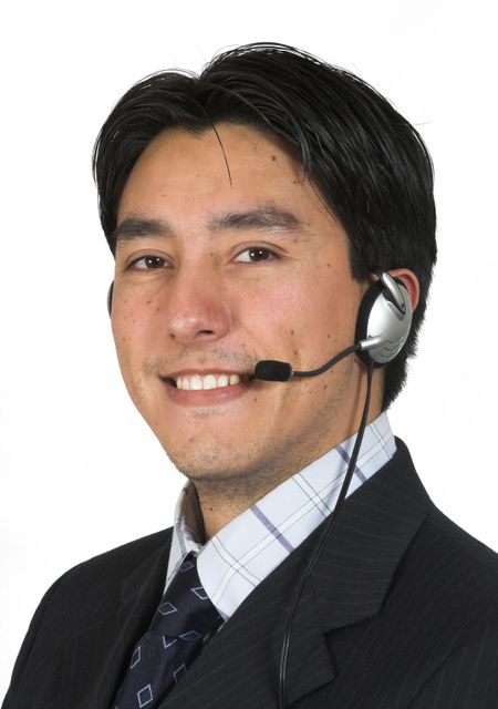 business man with headset over white