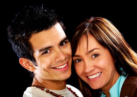 casual couple of young adults smiling black over a white background