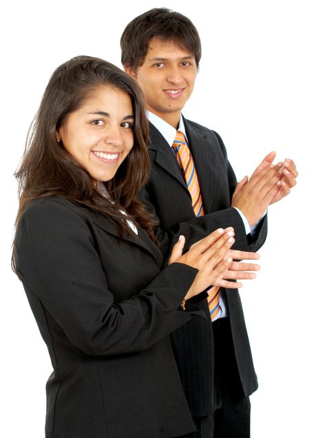 business people clapping isolated over a white background