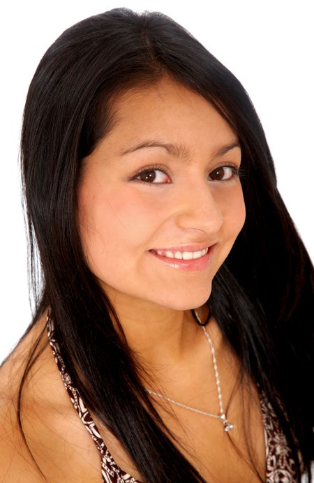 casual woman smiling in black isolated over a white background