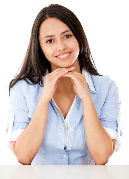 Casual woman smiling - isolated over a white background