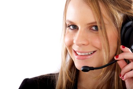 beautiful business customer service woman - smiling isolated over a white background