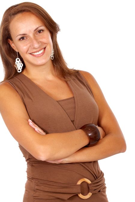 casual business woman smiling isolated over a white background