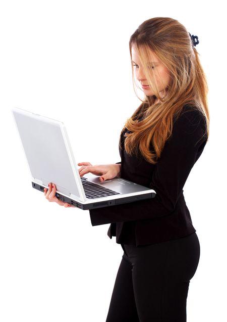 business woman on a laptop computer isolated over a white background