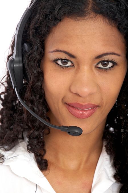 beautiful business customer service woman - smiling isolated over a white background