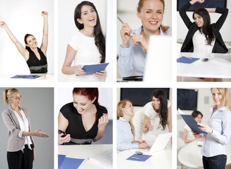 Compilation of young beautiful professional working women displaying success and teamwork