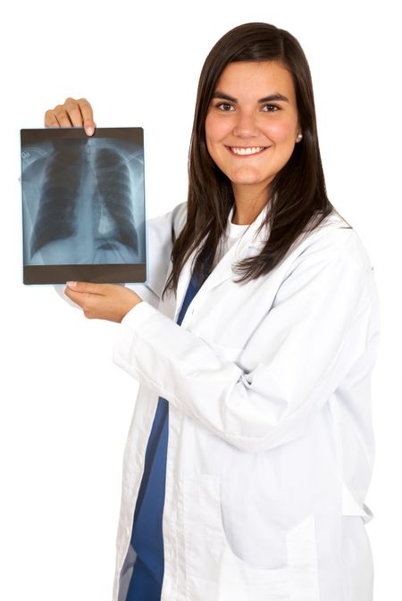 beautiful doctor holding an xray in her hand