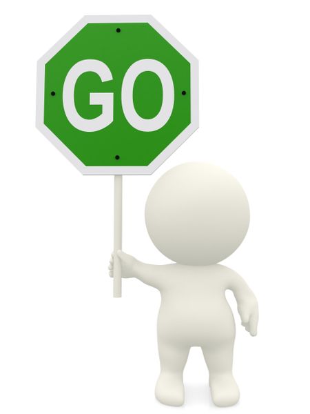 3D man holding a go sign  - isolated  over a white background