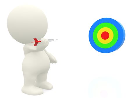 3D man playing darts - isolated over a white background