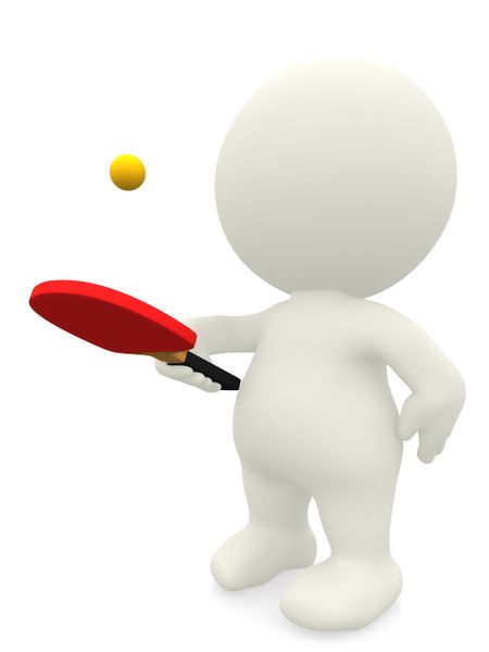 3D man playing ping pong - isolated over a white background