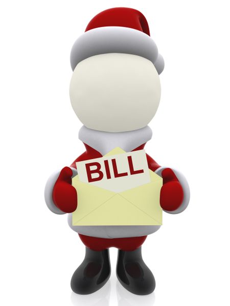 3D Santa with a bill - isolated over a white background