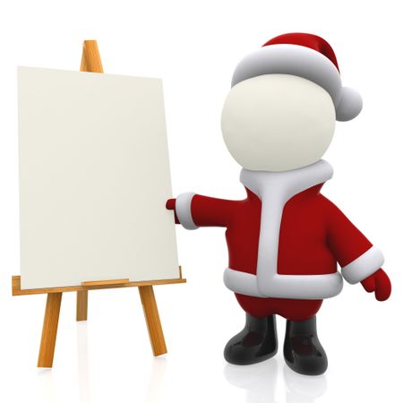 3D Santa painting on a easel - isolated over a white background