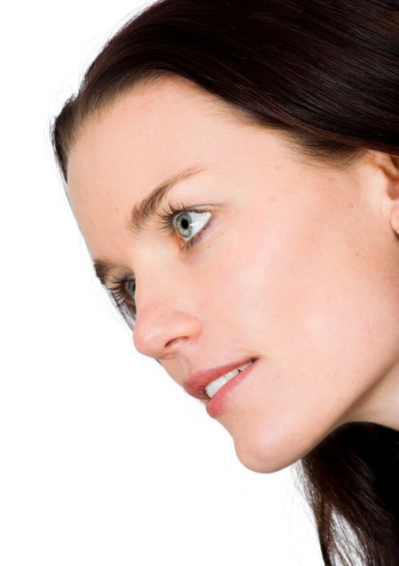 business woman expectations over a white background