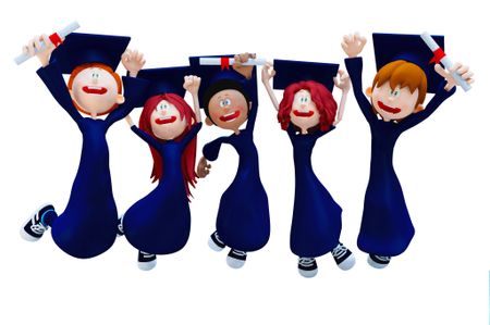 3D graduation group celebrating - isolated over a white background