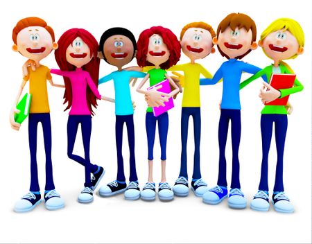 3D Large group of students - isolated over a white background