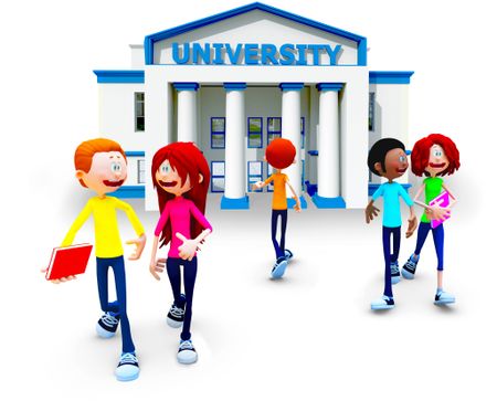 3D students going to university - isolated over a white background