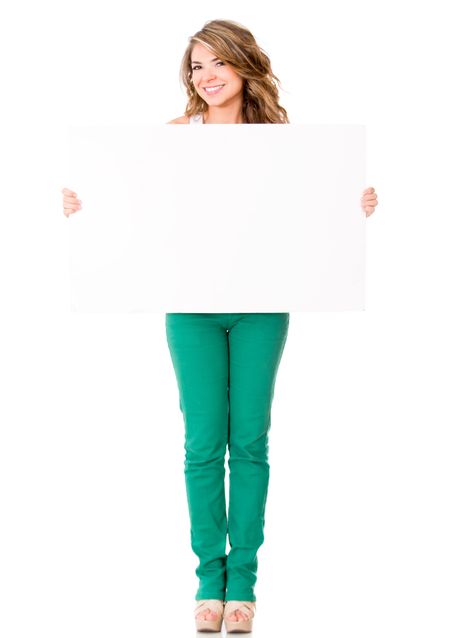 Beautiful girl with a banner - isolated over a white background