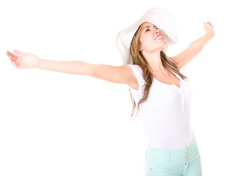 Summer woman enjoying her holidays- isolated over a white background