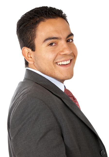 business man smiling isolated over a white background